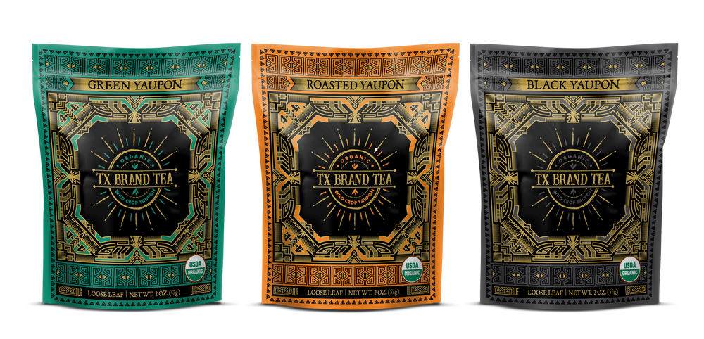 2oz Variety Pack Organic Loose Leaf Yaupon Tea, 2oz Bag of Green Yaupon Tea, Roasted Yaupon Tea & Black Yaupon Tea