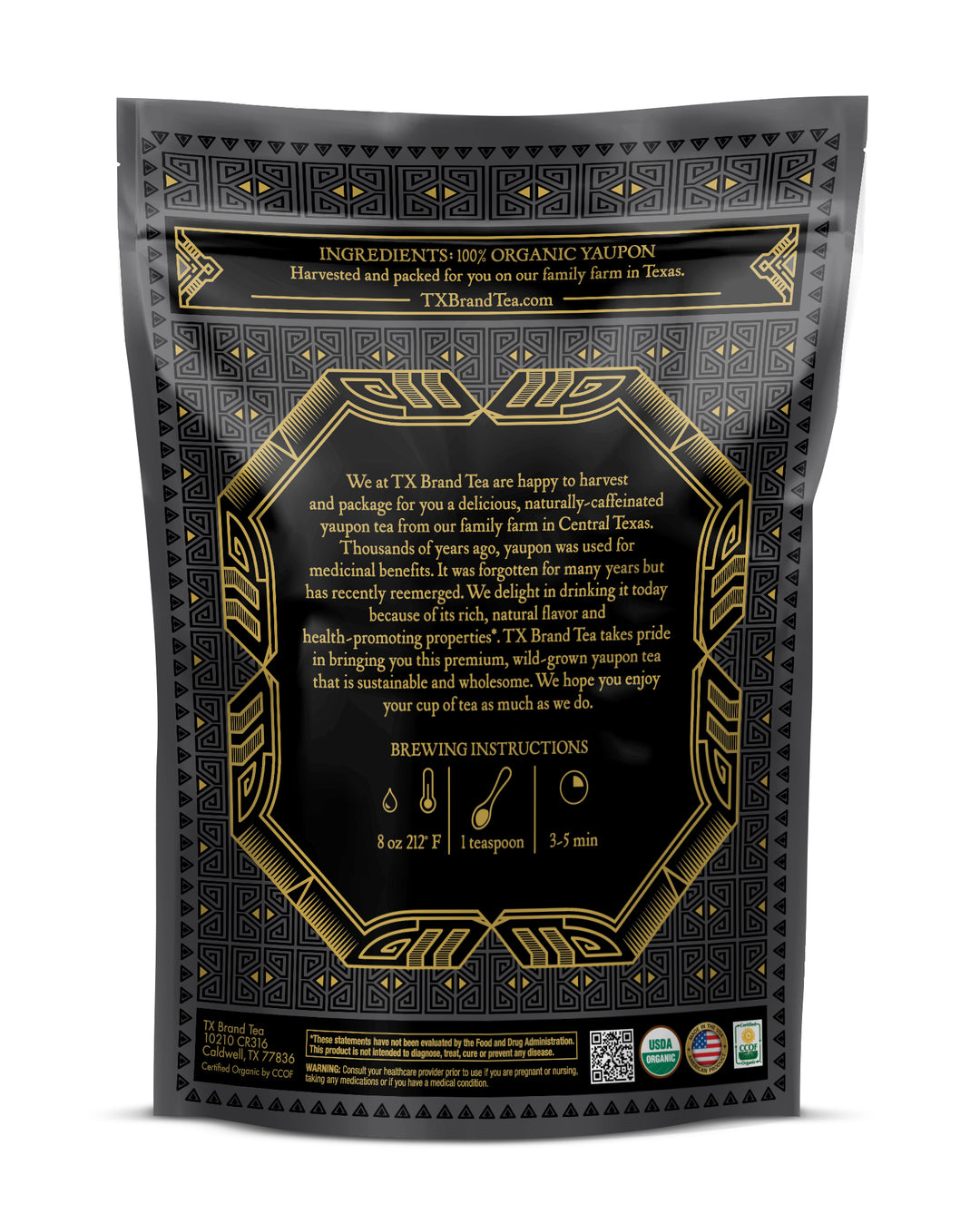 Organic Black Yaupon Tea, 4oz Loose Leaf Tea