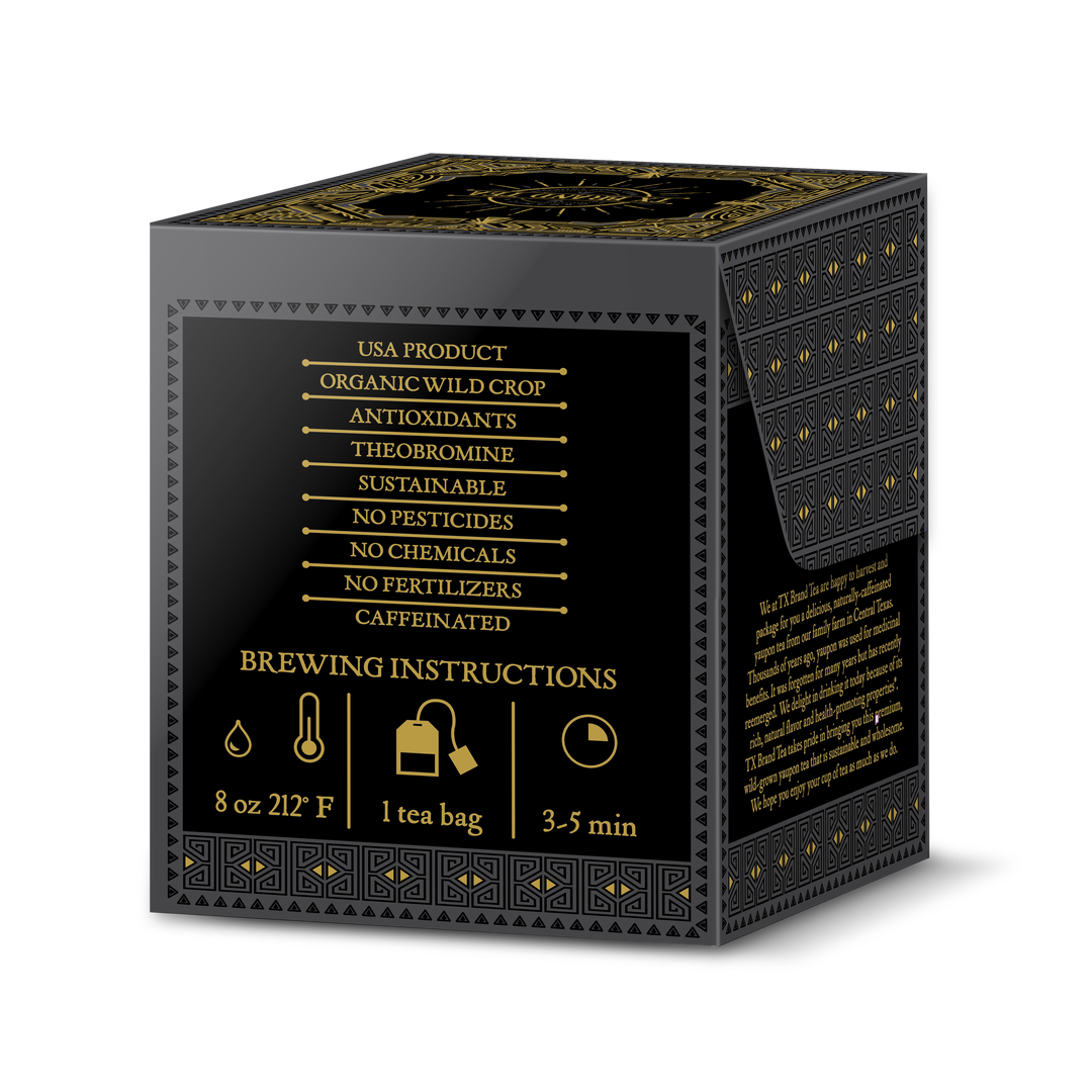 Organic Black Yaupon Tea, 16 Tea Bags