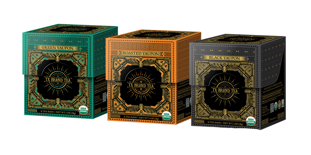 Organic Yaupon Tea Box Variety Pack, Green Yaupon Tea, Roasted Yaupon Tea & Black Yaupon Tea
